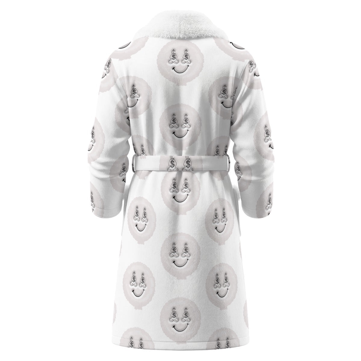 White Super Smiley Men's Borg Fleece Bathrobe With Polyester Sherpa Fleece