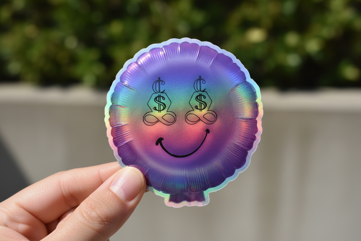 Purple SUPER SMILEY 😃 Holographic stickers